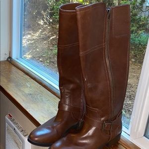 High dark brown leather boots
